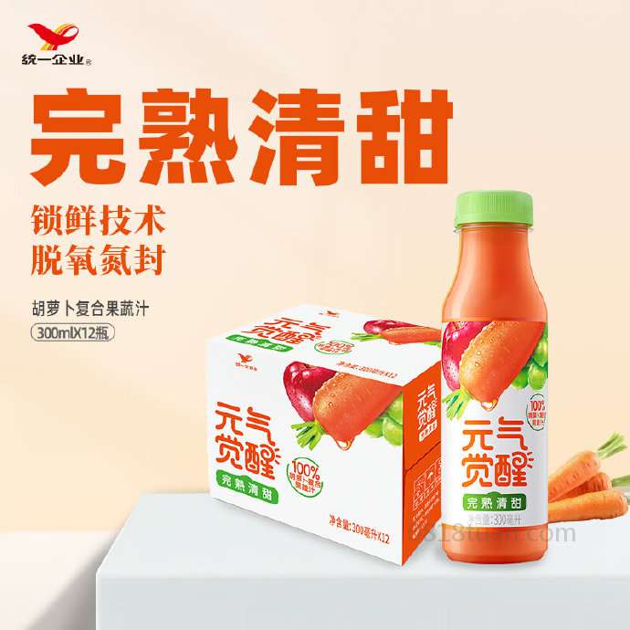 统一 yuan气觉醒 100%胡萝卜复合果蔬汁 300毫升*12瓶  5礼金后，浏览商品评论区  第1张